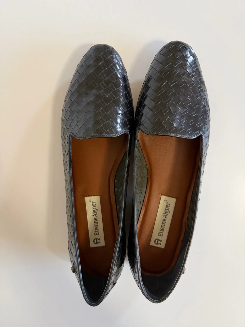 Etienne Aigner Black Woven Weave Leather Slip-On Flats 10M VTG Academia